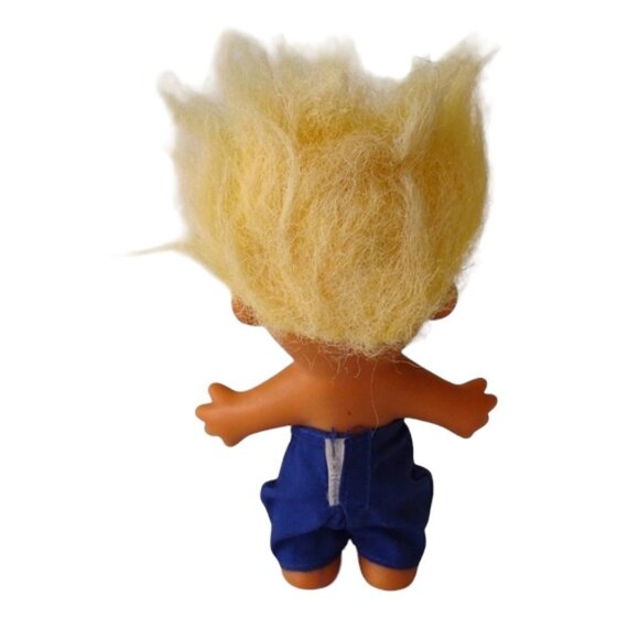 Vintage‎ Russ Berrie Lucky Troll 5'' Tall Yellow Hair Blue Shorts no Shirt - Picture 2 of 7